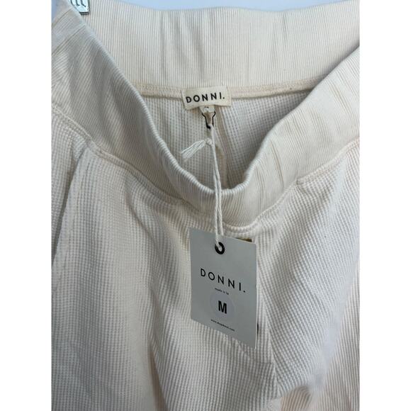 Donni Thermal Lounge Pants Women M Cream Button Front Ribbed Pull On - Picture 4 of 8